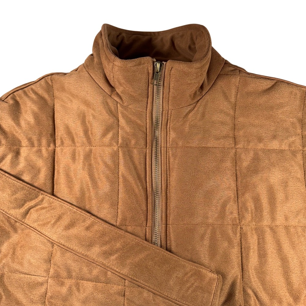 Quilted Suede‎ Bomber Jacket Brown Full Zip Collared Size M